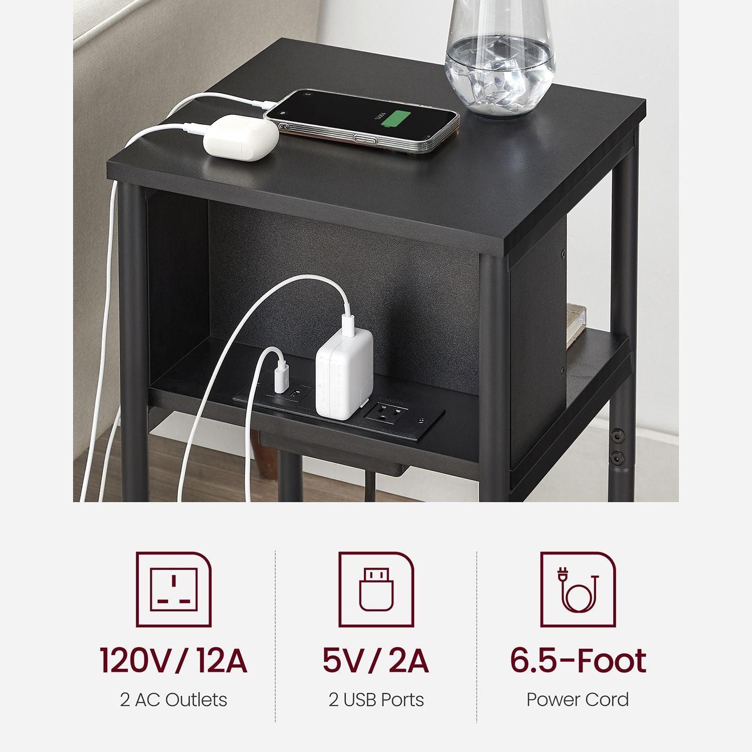 Plug-in Series Side Table, USB 22” Black FredCo