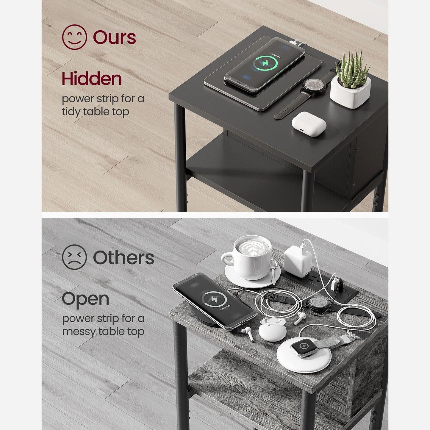 Plug-in Series Side Table, USB 22” Black FredCo