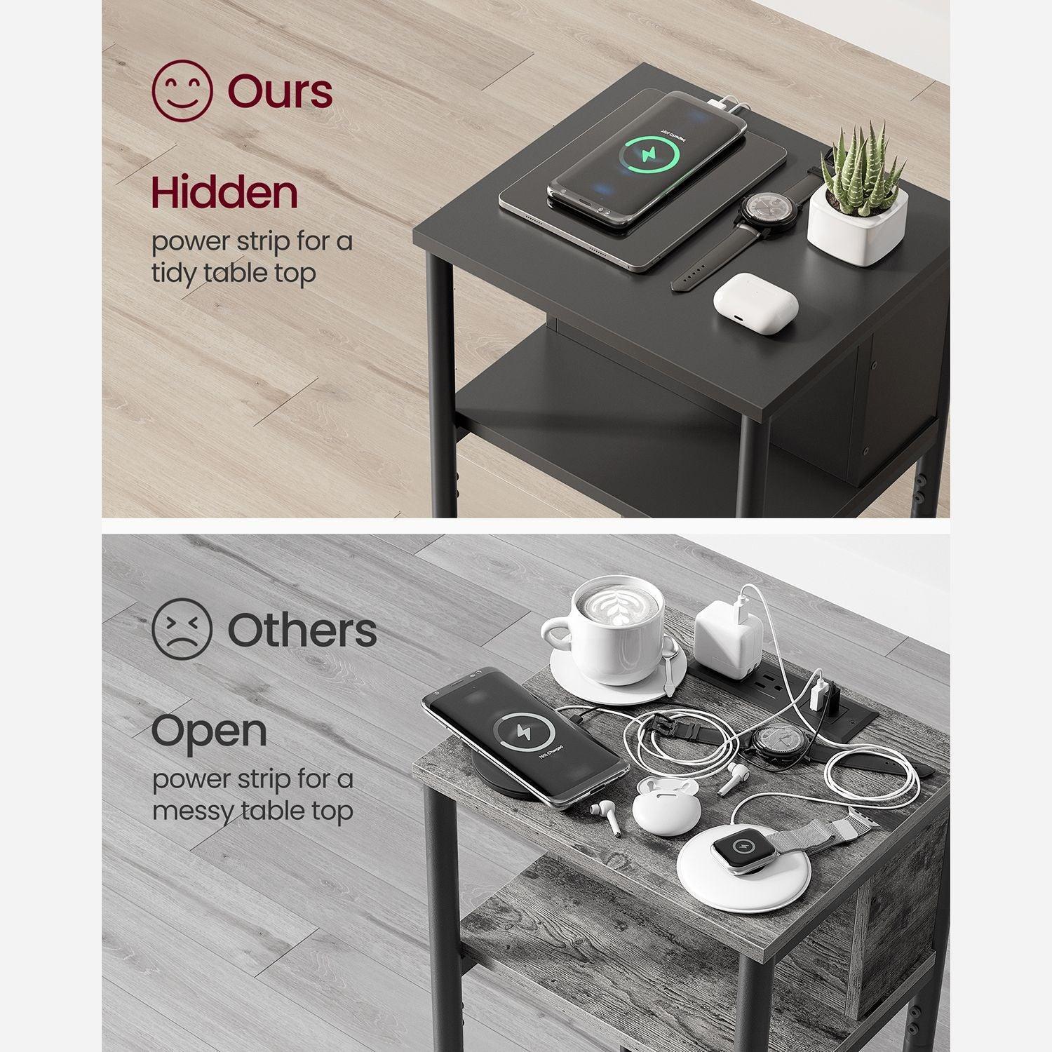 Plug-in Series Side Table, USB 22” Black FredCo