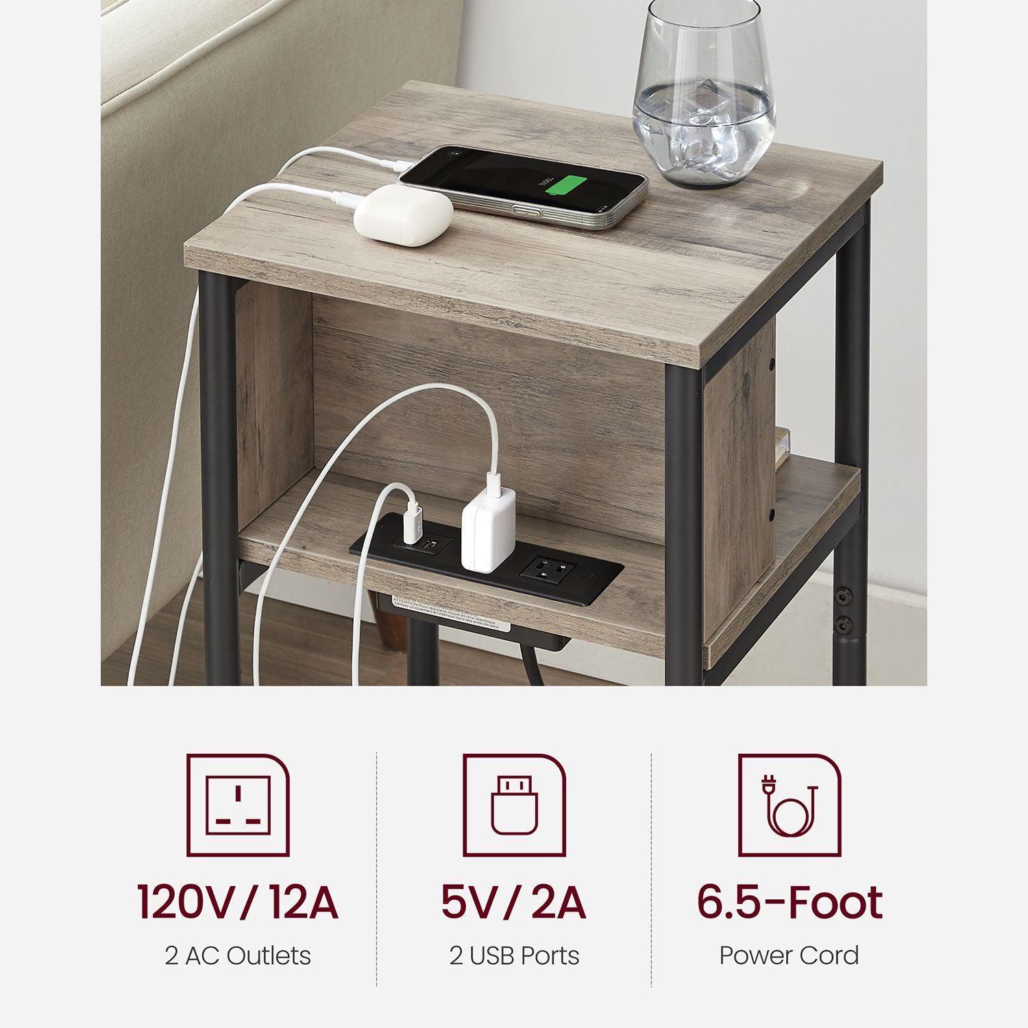Plug-in Series Side Table, USB Ports Greige FredCo