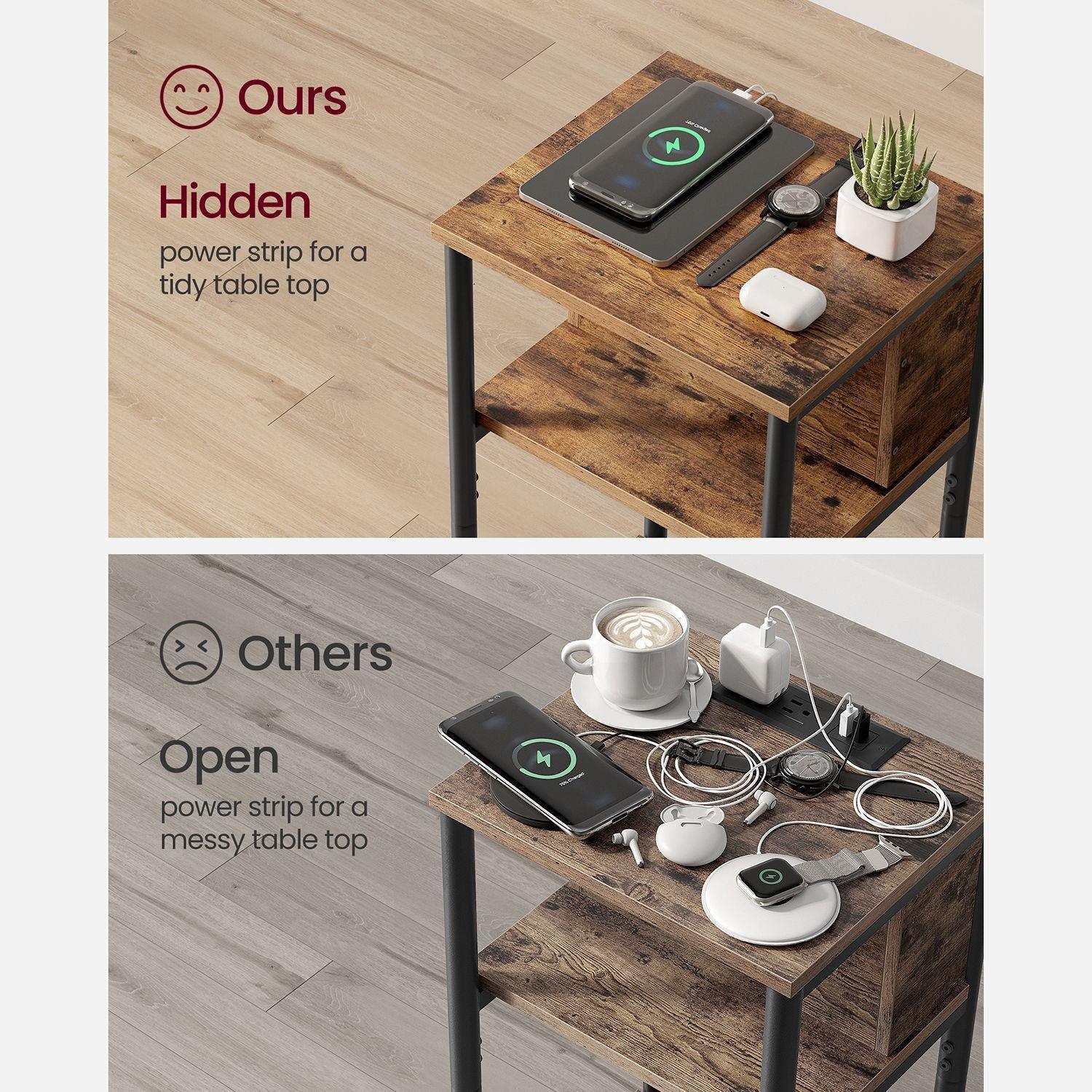 Plug-in Series Side Table, USB, Rustic Brown FredCo