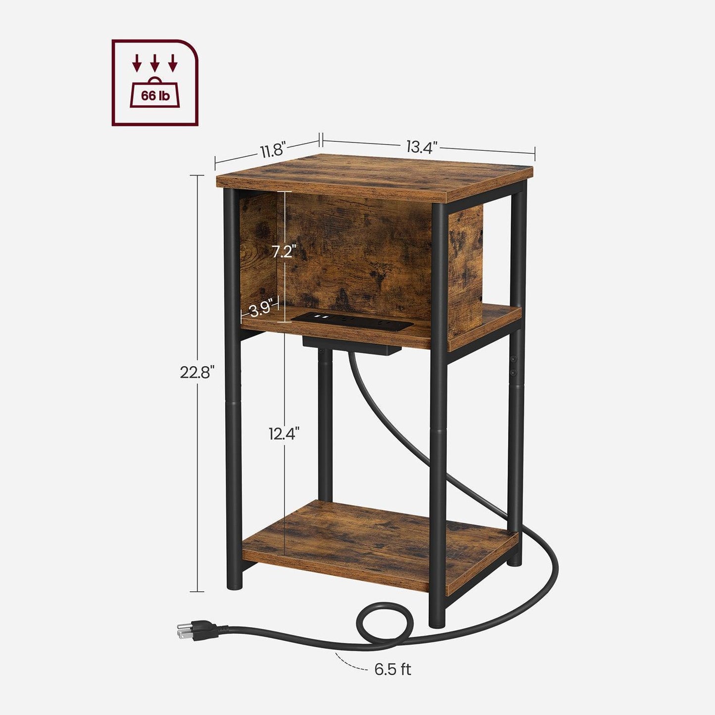 Plug-in Series Side Table, USB, Rustic Brown FredCo