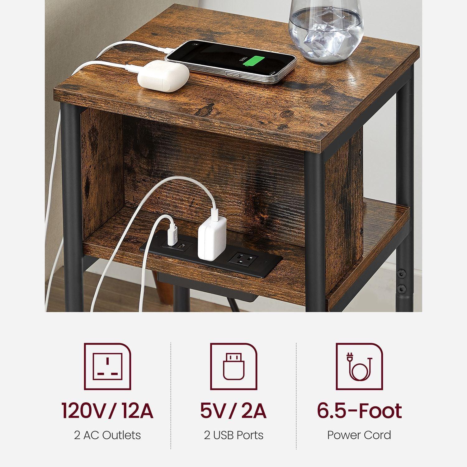 Plug-in Series Side Table, USB, Rustic Brown FredCo