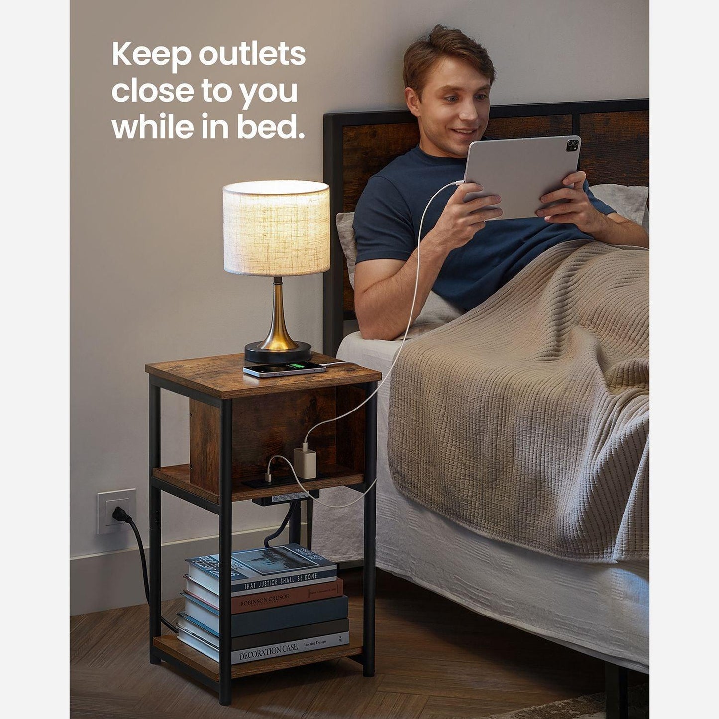 Plug-in Series Side Table, USB, Rustic Brown FredCo
