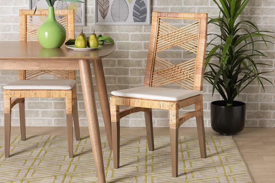 Poltak Modern Bohemian Natural Brown Rattan 2-Piece Dining Chair Set FredCo