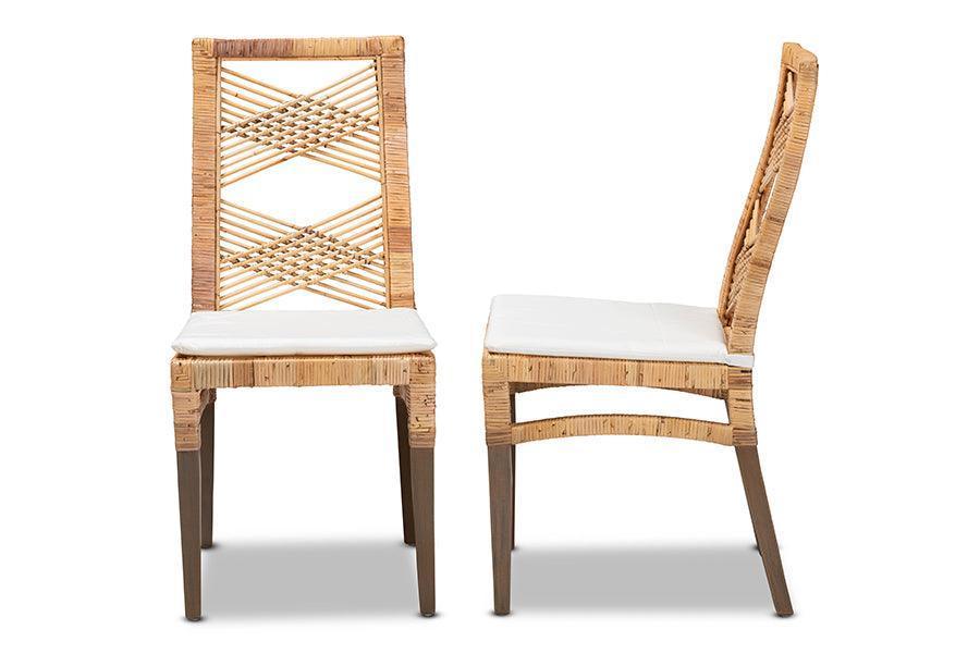 Poltak Modern Bohemian Natural Brown Rattan 2-Piece Dining Chair Set FredCo