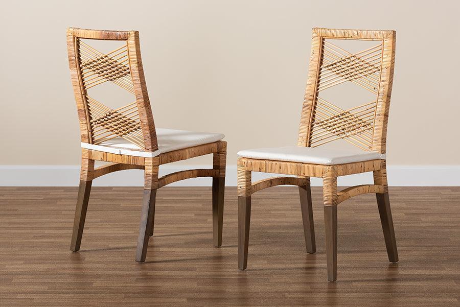 Poltak Modern Bohemian Natural Brown Rattan 2-Piece Dining Chair Set FredCo