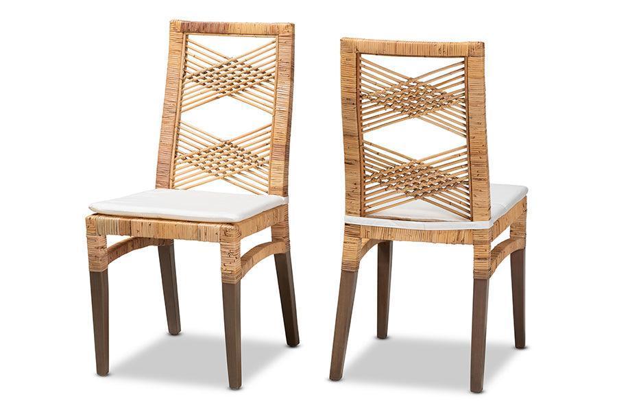 Poltak Modern Bohemian Natural Brown Rattan 2-Piece Dining Chair Set FredCo
