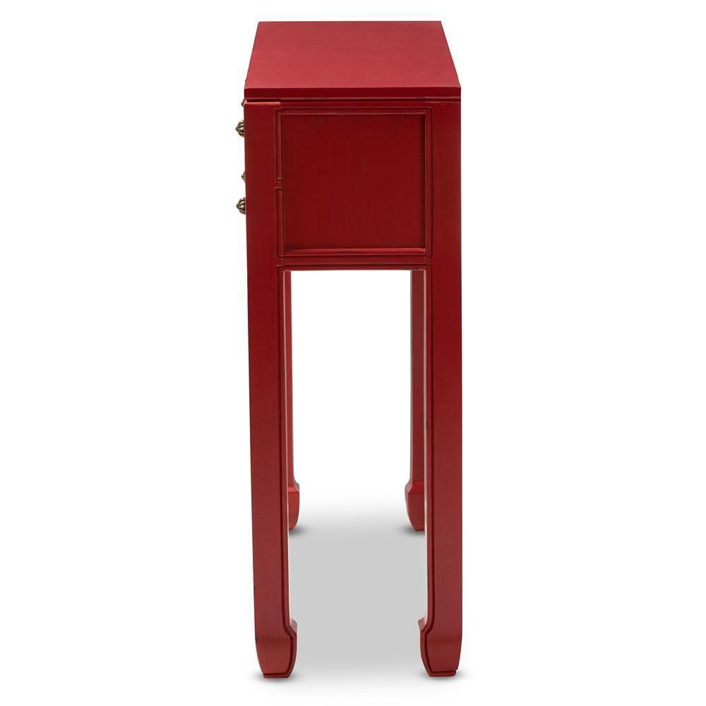 Pomme Classic and Antique Red Finished Wood Bronze Finished Accents 6-Drawer Console Table FredCo