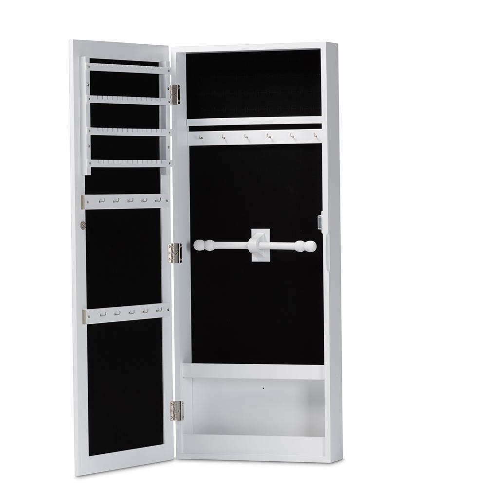 Pontus Modern and Contemporary White Finished Wood Wall-Mountable Jewelry Armoire with Mirror FredCo