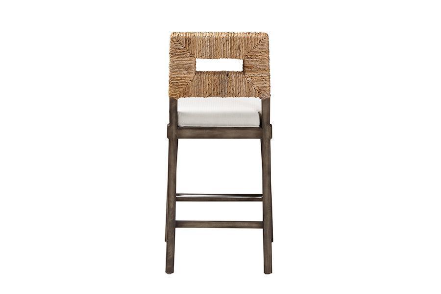 Porsha Modern Bohemian Dark Brown Finished Mahogany Wood and Natural Rattan Counter Stool FredCo