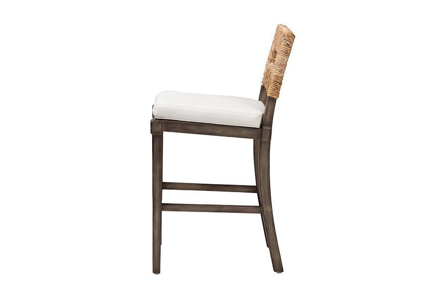Porsha Modern Bohemian Dark Brown Finished Mahogany Wood and Natural Rattan Counter Stool FredCo
