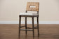 Porsha Modern Bohemian Dark Brown Finished Mahogany Wood and Natural Rattan Counter Stool FredCo
