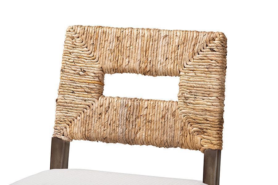 Porsha Modern Bohemian Dark Brown Finished Mahogany Wood and Natural Rattan Counter Stool FredCo