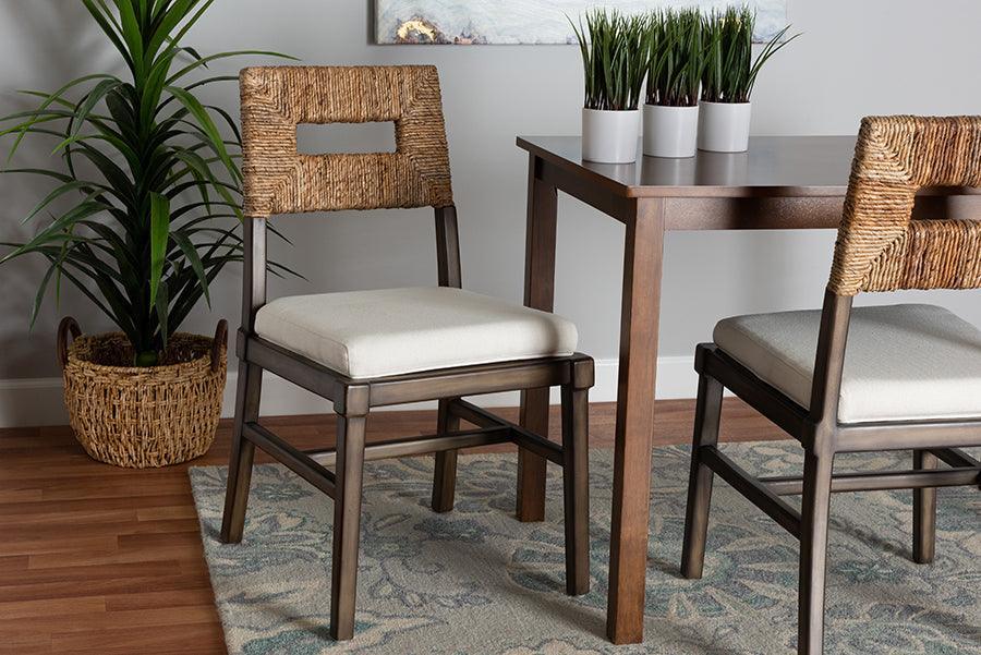 Porsha Modern Bohemian Dark Brown Finished Mahogany Wood and Natural Rattan Dining Chair FredCo