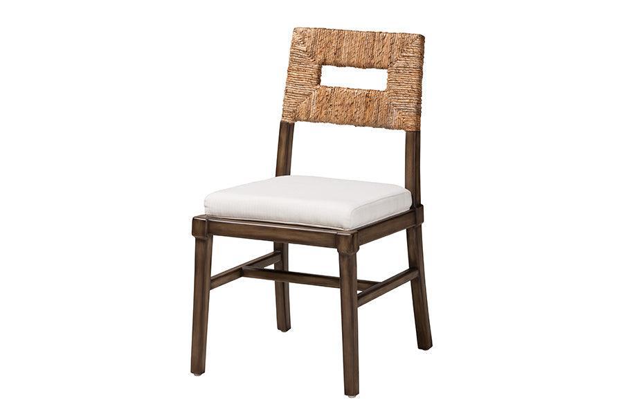 Porsha Modern Bohemian Dark Brown Finished Mahogany Wood and Natural Rattan Dining Chair FredCo