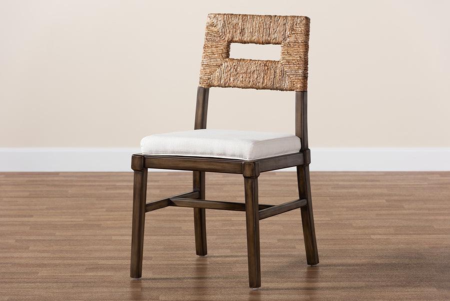 Porsha Modern Bohemian Dark Brown Finished Mahogany Wood and Natural Rattan Dining Chair FredCo