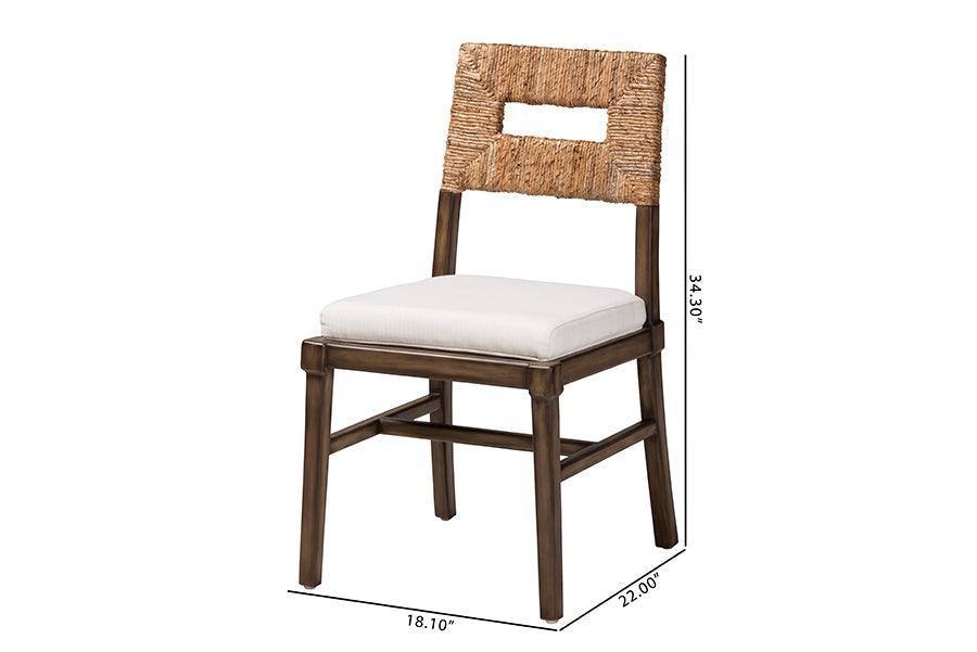 Porsha Modern Bohemian Dark Brown Finished Mahogany Wood and Natural Rattan Dining Chair FredCo