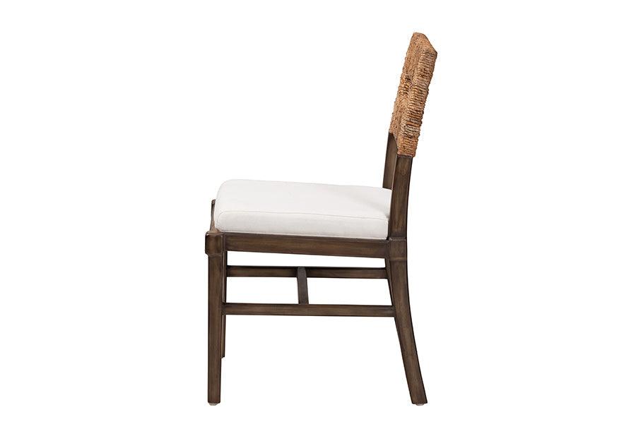 Porsha Modern Bohemian Dark Brown Finished Mahogany Wood and Natural Rattan Dining Chair FredCo