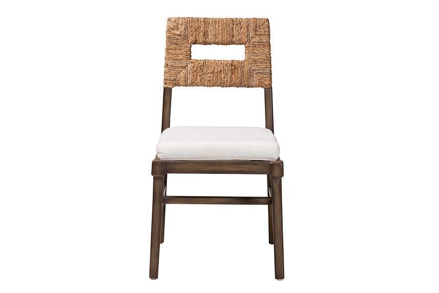Porsha Modern Bohemian Dark Brown Finished Mahogany Wood and Natural Rattan Dining Chair FredCo