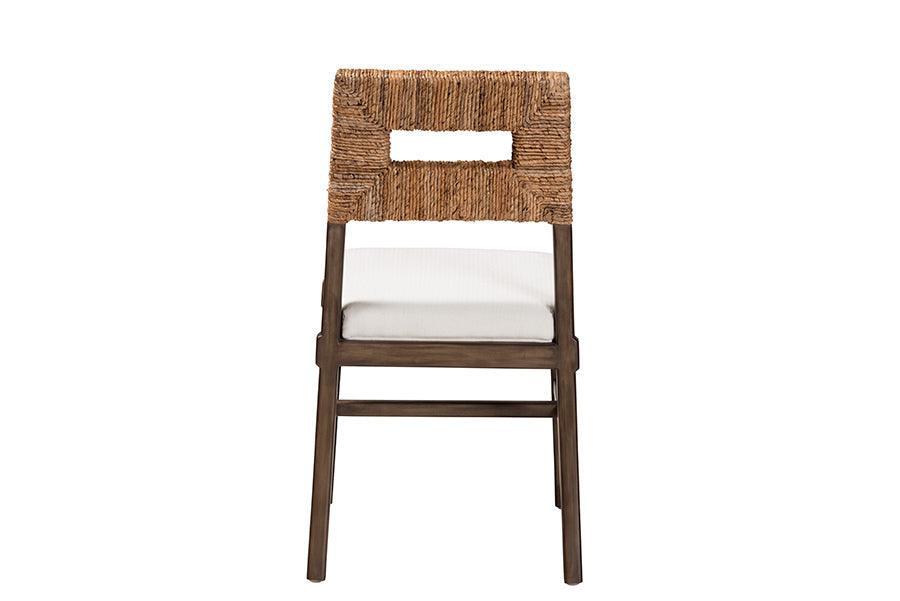 Porsha Modern Bohemian Dark Brown Finished Mahogany Wood and Natural Rattan Dining Chair FredCo