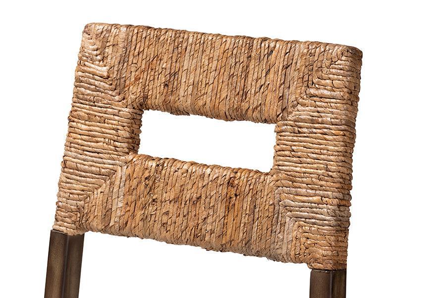 Porsha Modern Bohemian Dark Brown Finished Mahogany Wood and Natural Rattan Dining Chair FredCo