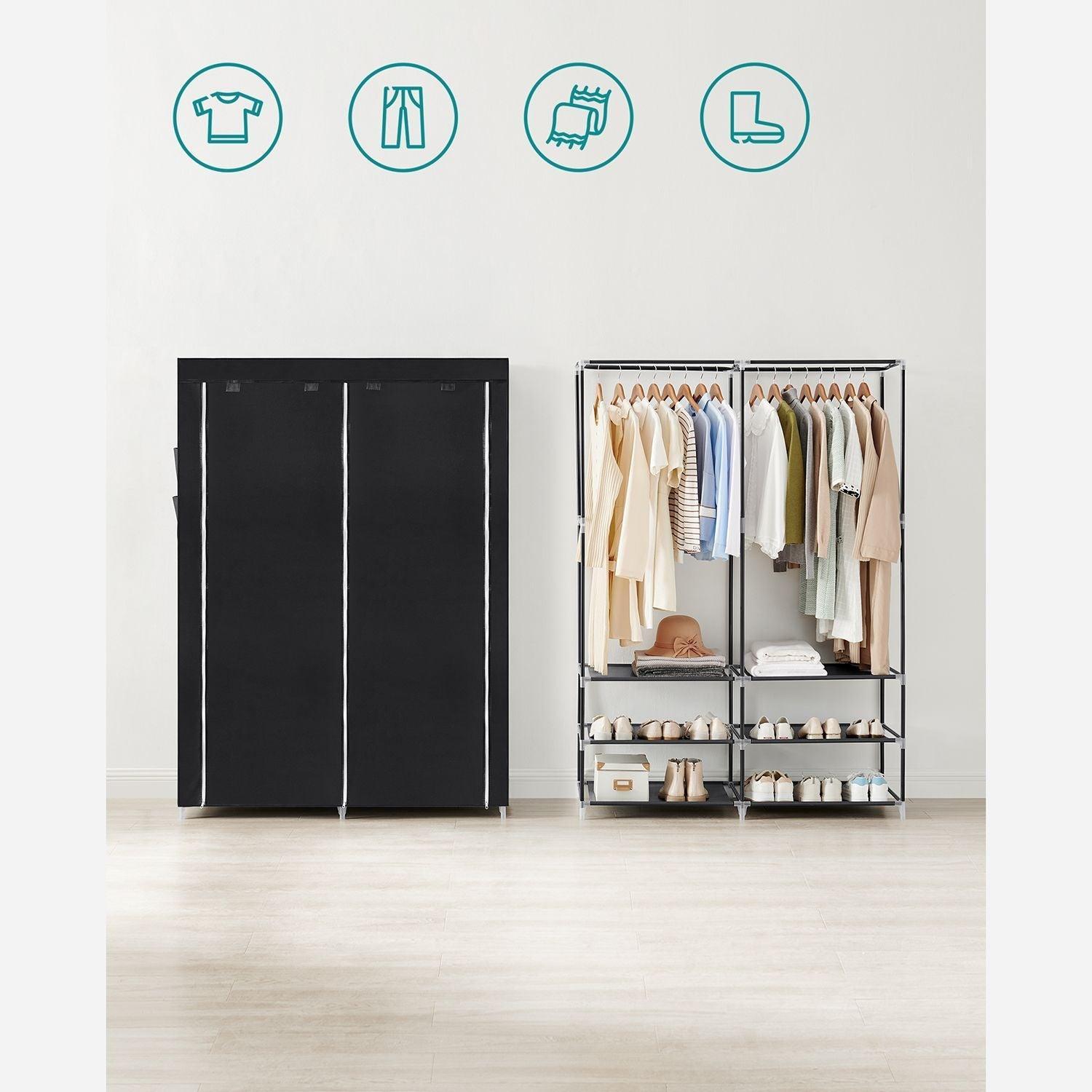 Portable Closet Wardrobe with Shoe Rack and Cover, Black FredCo