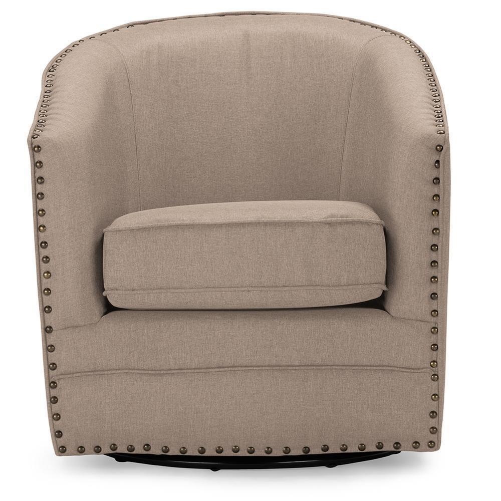Porter Modern and Contemporary Classic Retro Beige Fabric Upholstered Swivel Tub Chair FredCo