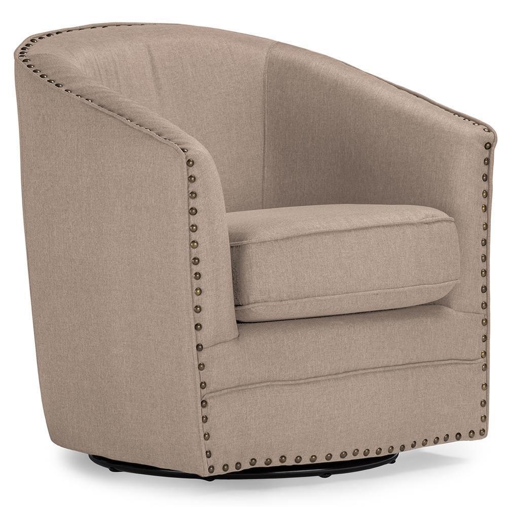 Porter Modern and Contemporary Classic Retro Beige Fabric Upholstered Swivel Tub Chair FredCo