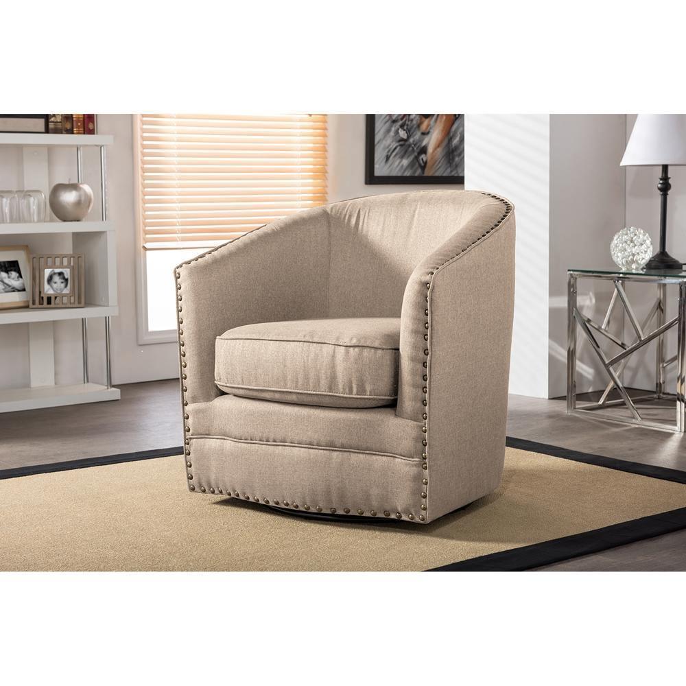 Porter Modern and Contemporary Classic Retro Beige Fabric Upholstered Swivel Tub Chair FredCo