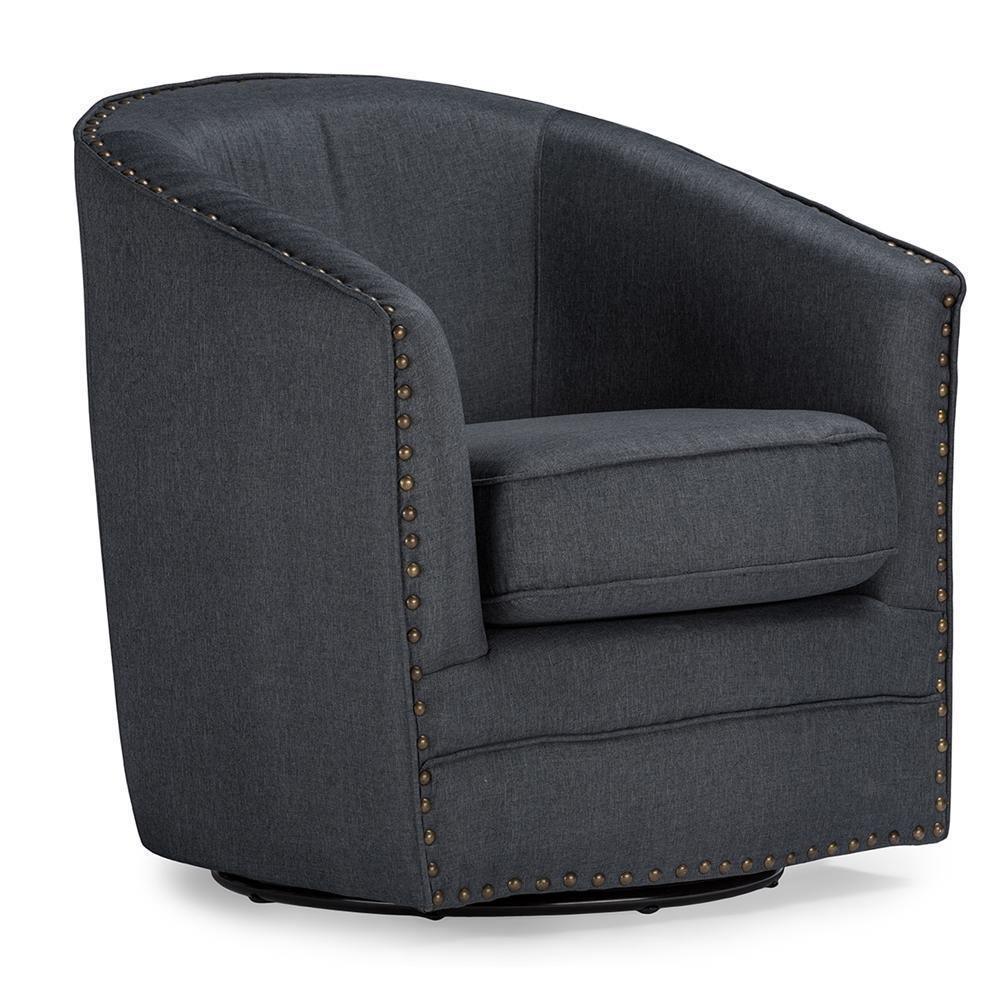 Porter Modern and Contemporary Classic Retro Grey Fabric Upholstered Swivel Tub Chair FredCo