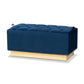 Powell Glam and Luxe Navy Blue Velvet Fabric Upholstered and Gold PU Leather Storage Ottoman FredCo