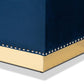 Powell Glam and Luxe Navy Blue Velvet Fabric Upholstered and Gold PU Leather Storage Ottoman FredCo