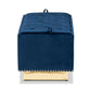 Powell Glam and Luxe Navy Blue Velvet Fabric Upholstered and Gold PU Leather Storage Ottoman FredCo