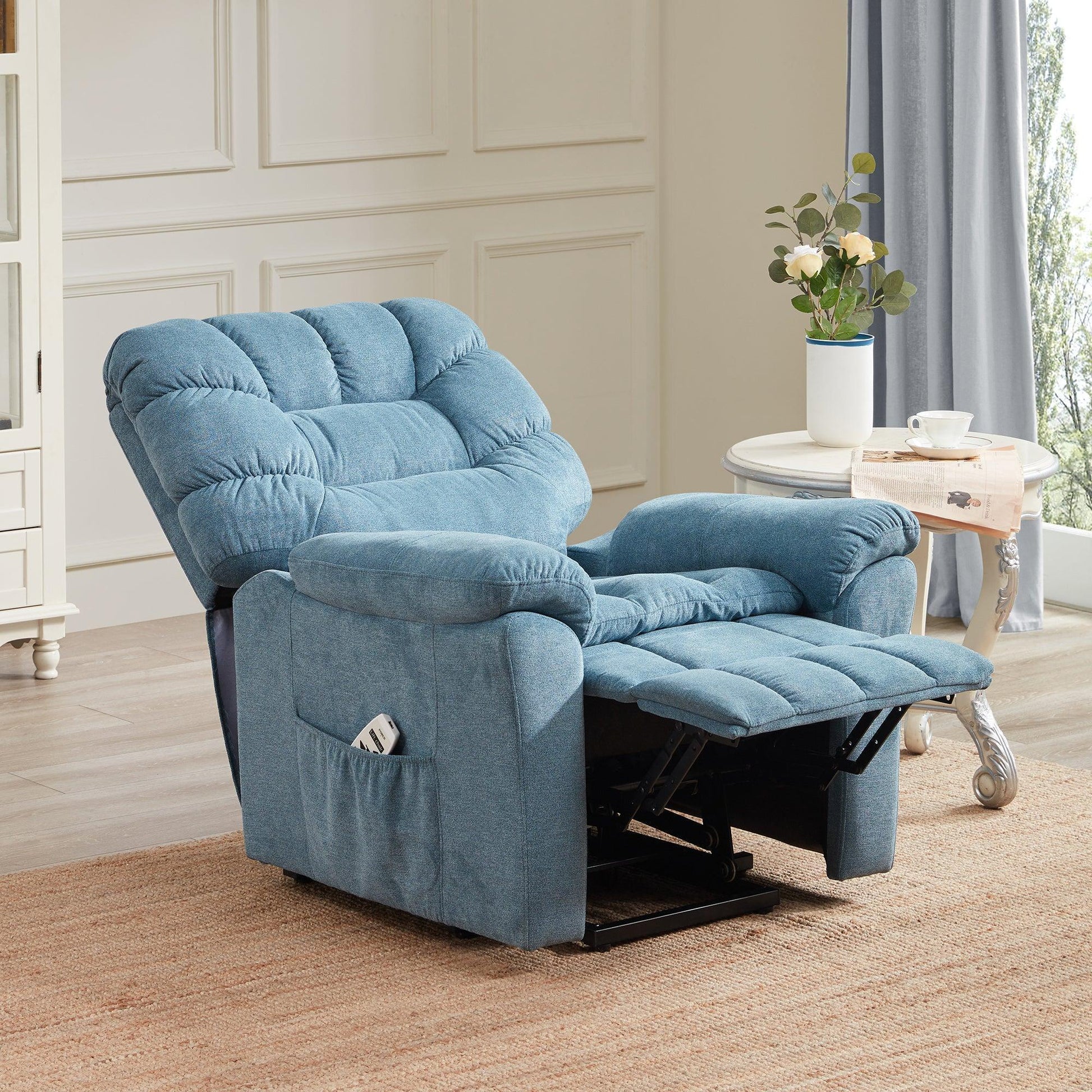 Power Lift Chair, 35 Inch Wide with Adjustable Massage and Heating System, Blue Teal FredCo
