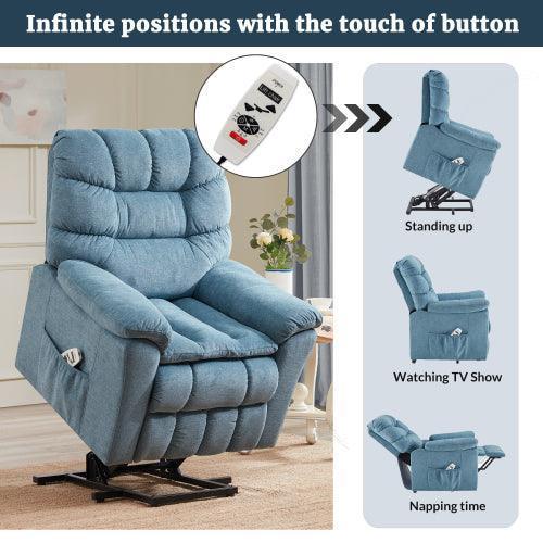 Power Lift Chair, 35 Inch Wide with Adjustable Massage and Heating System, Blue Teal FredCo