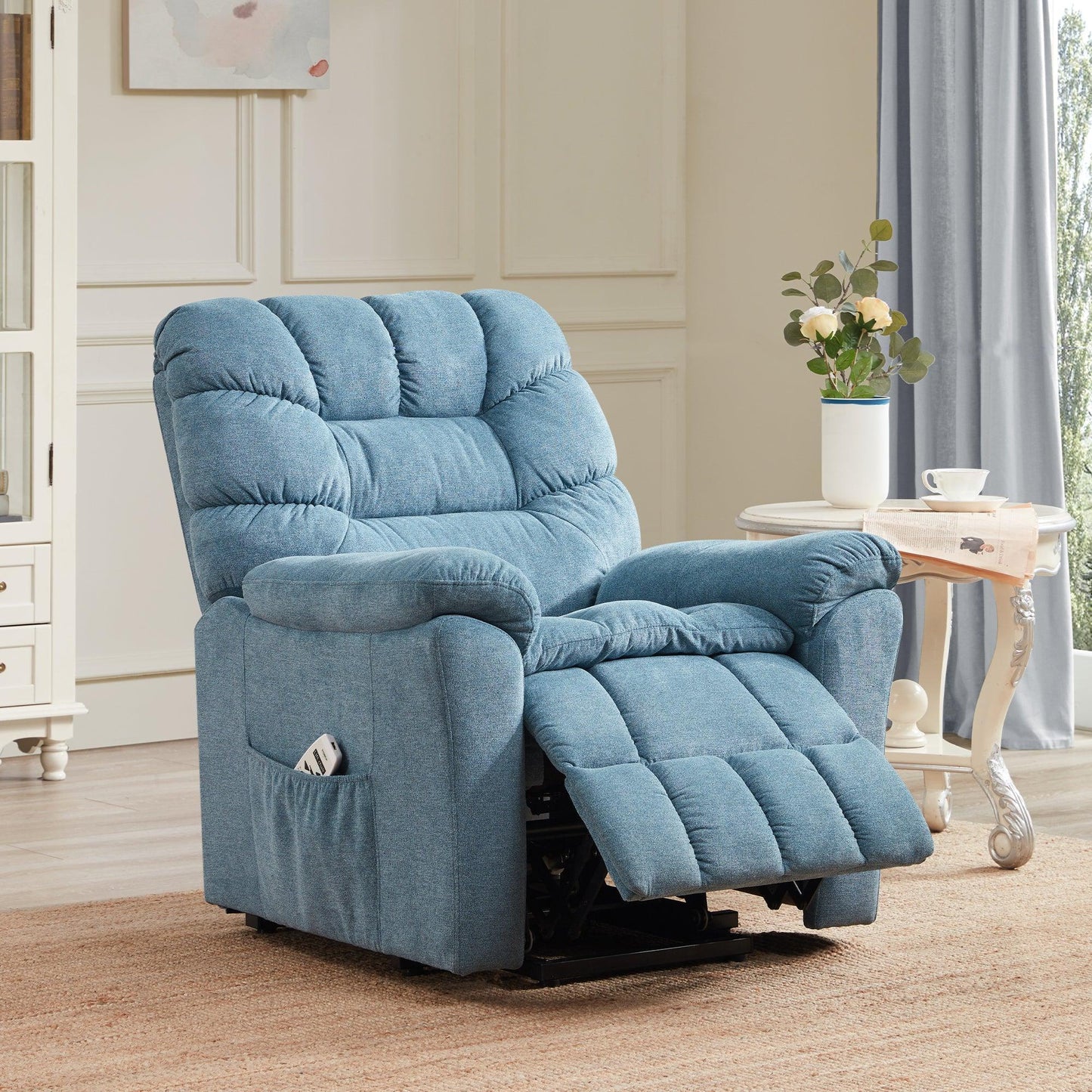 Power Lift Chair, 35 Inch Wide with Adjustable Massage and Heating System, Blue Teal FredCo