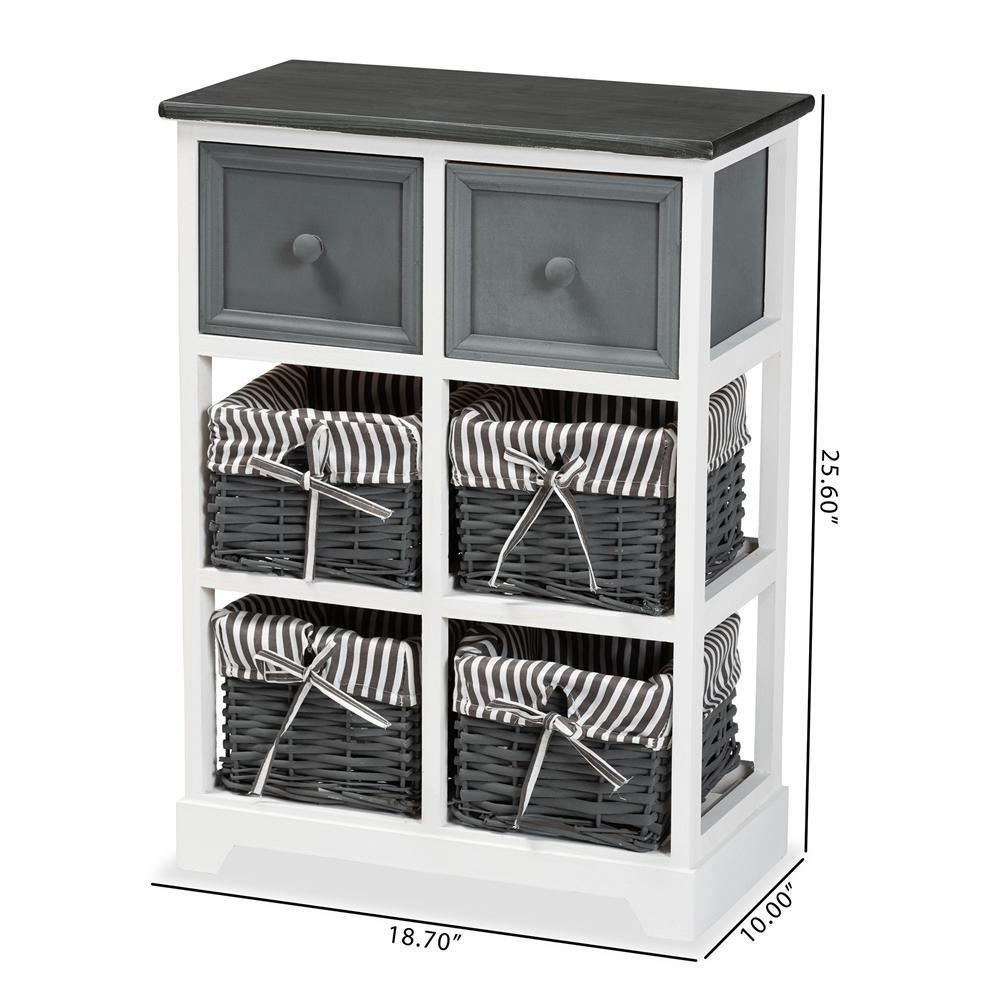 Premala Modern and Contemporary Two-Tone Grey and White Finished Wood 2-Drawer Storage Unit with Baskets FredCo