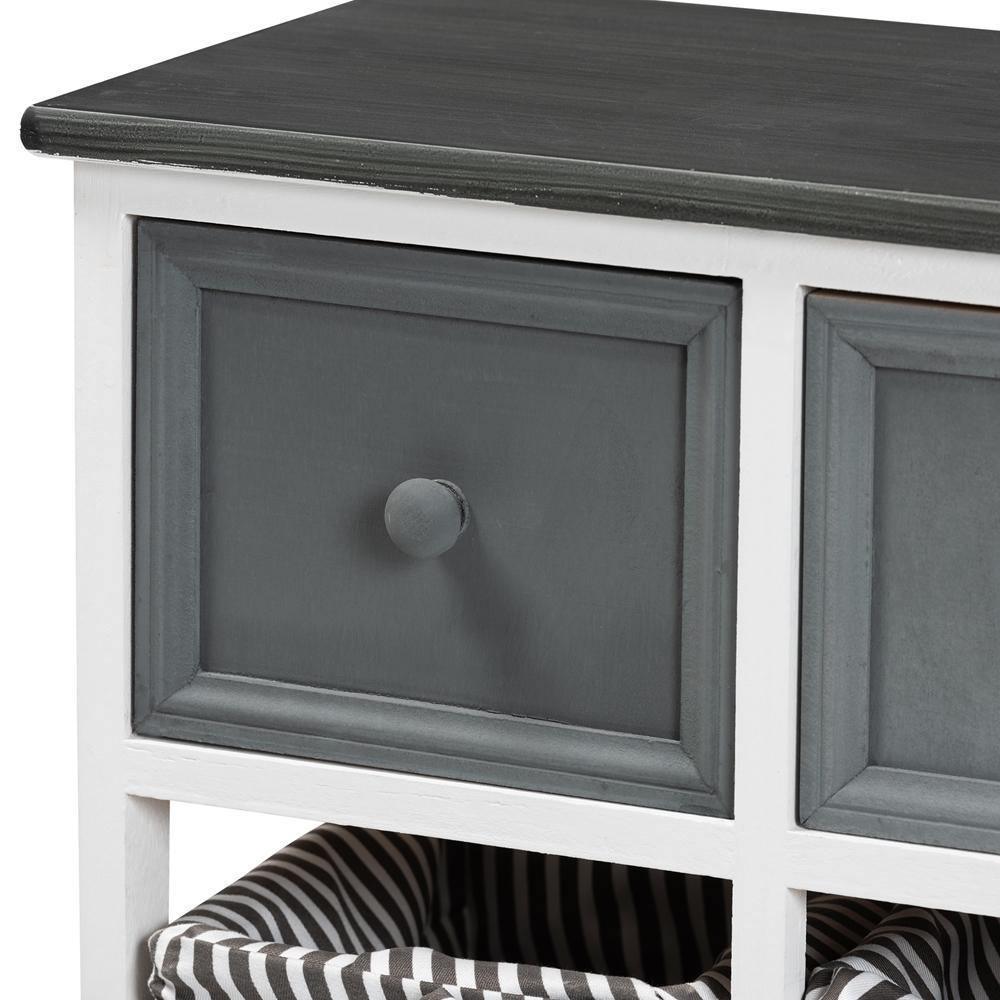 Premala Modern and Contemporary Two-Tone Grey and White Finished Wood 2-Drawer Storage Unit with Baskets FredCo