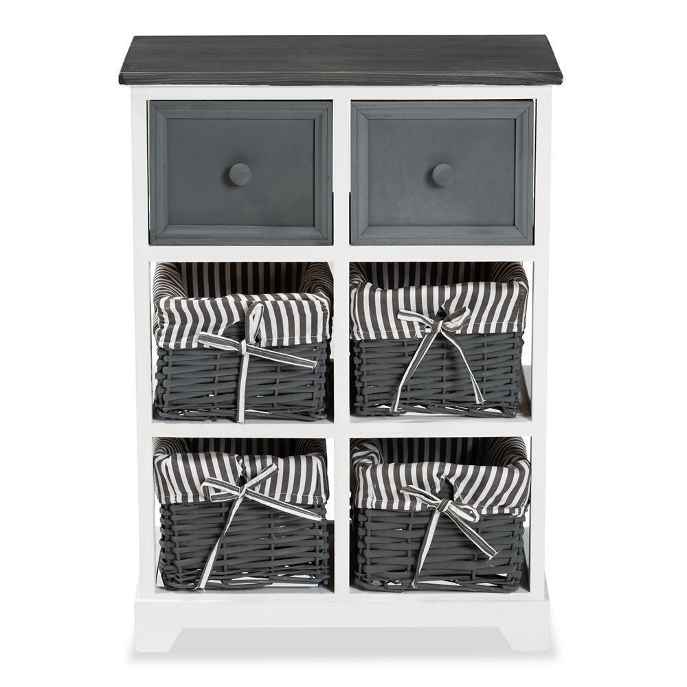 Premala Modern and Contemporary Two-Tone Grey and White Finished Wood 2-Drawer Storage Unit with Baskets FredCo