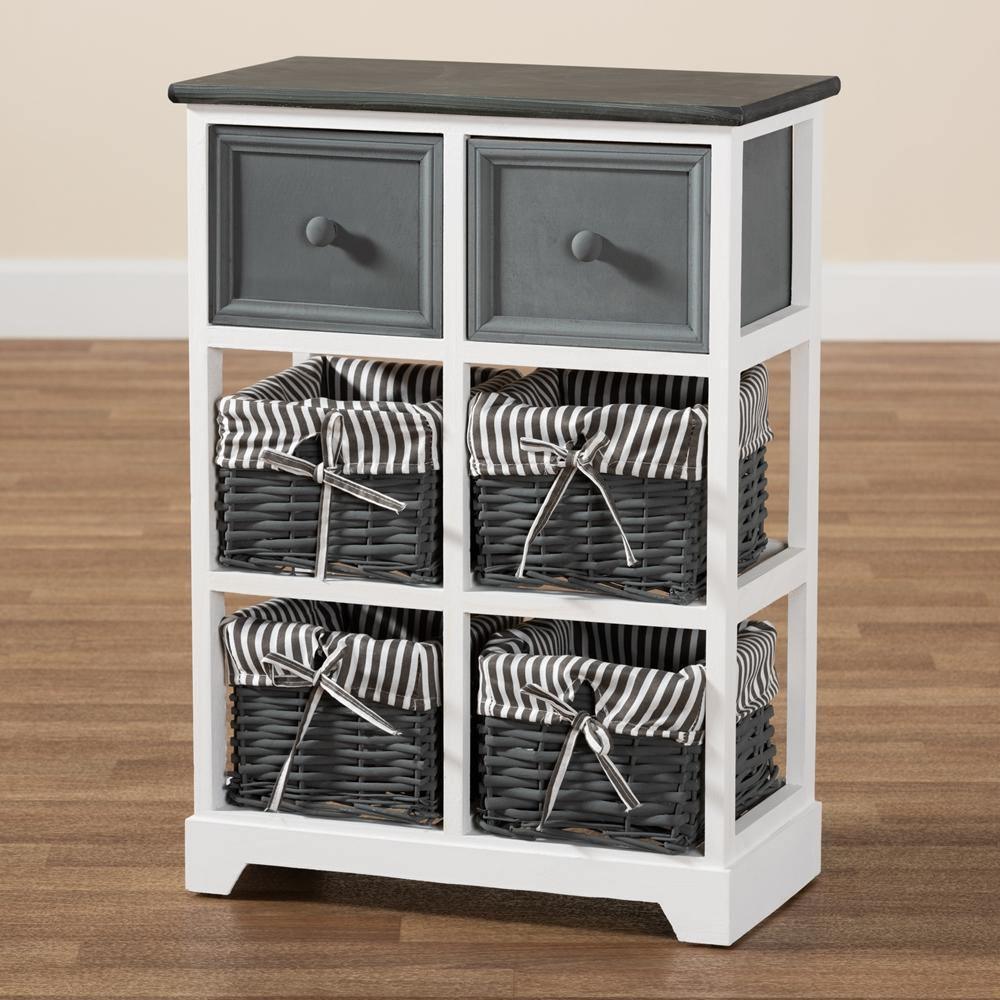 Premala Modern and Contemporary Two-Tone Grey and White Finished Wood 2-Drawer Storage Unit with Baskets FredCo