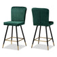 Preston Modern Luxe and Glam Green Velvet Fabric Upholstered and Two-Tone Black and Gold Finished Metal 2-Piece Bar Stool Set FredCo