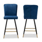 Preston Modern Luxe and Glam Navy Blue Velvet Fabric Upholstered and Two-Tone Black and Gold Finished Metal 2-Piece Bar Stool Set FredCo