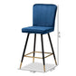 Preston Modern Luxe and Glam Navy Blue Velvet Fabric Upholstered and Two-Tone Black and Gold Finished Metal 2-Piece Bar Stool Set FredCo