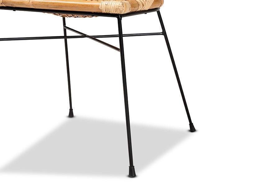 Pro Modern Bohemian Natural Brown Rattan and Black Metal 2-Piece Dining Chair Set FredCo
