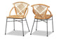 Pro Modern Bohemian Natural Brown Rattan and Black Metal 2-Piece Dining Chair Set FredCo