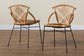Pro Modern Bohemian Natural Brown Rattan and Black Metal 2-Piece Dining Chair Set FredCo