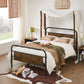 Queen Size Metal Bed Frame with Headboard, Brown and Black FredCo