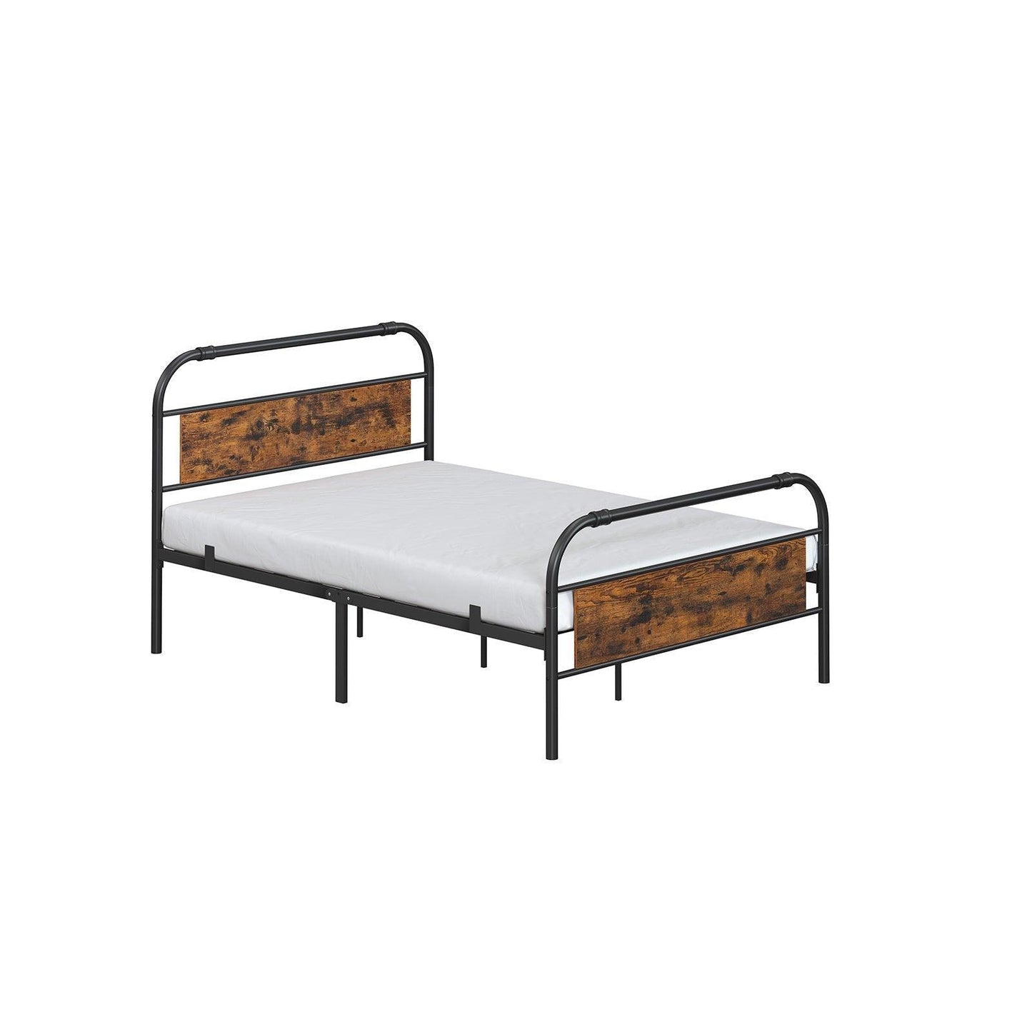 Queen Size Metal Bed Frame with Headboard, Brown and Black FredCo