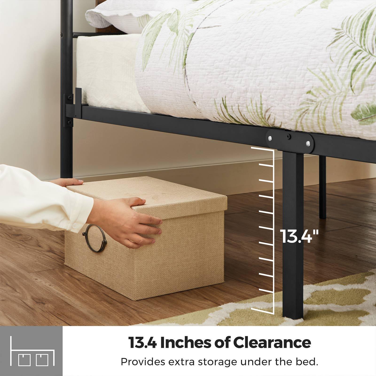 Queen Size Metal Bed Frame with Headboard, Brown and Black FredCo